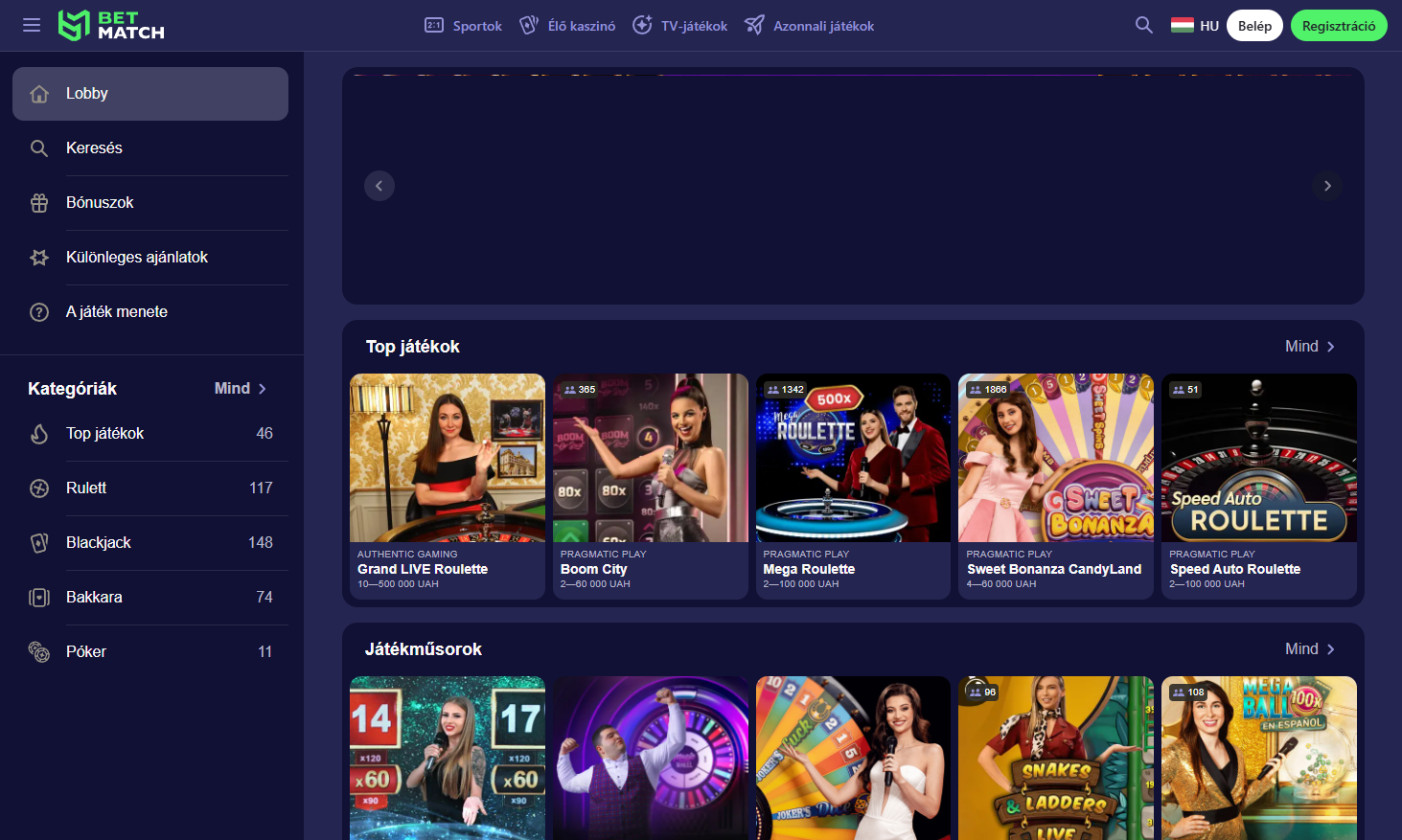 BetMatch Élő Kaszinó
