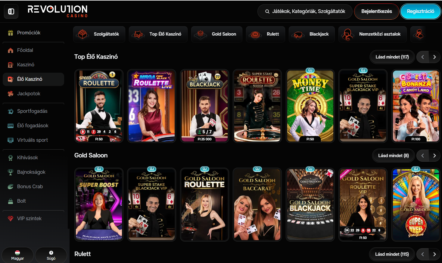 Revolution Casino Élő Kaszinó